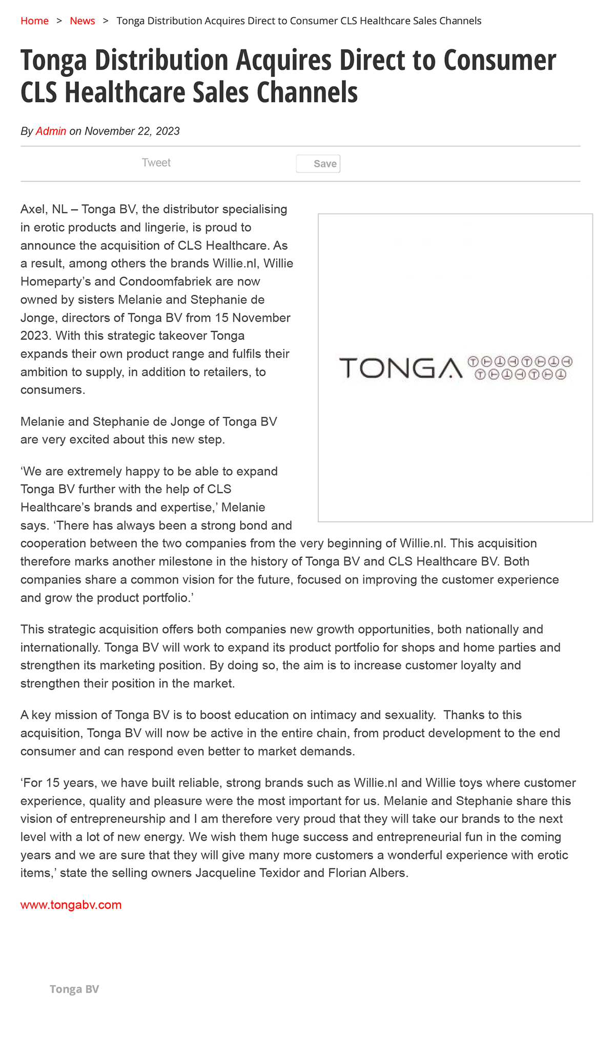 2023-11 Synergymedia - Tonga Distribution Acquires Direct to Consumer CLS Healthcare Sales Channels